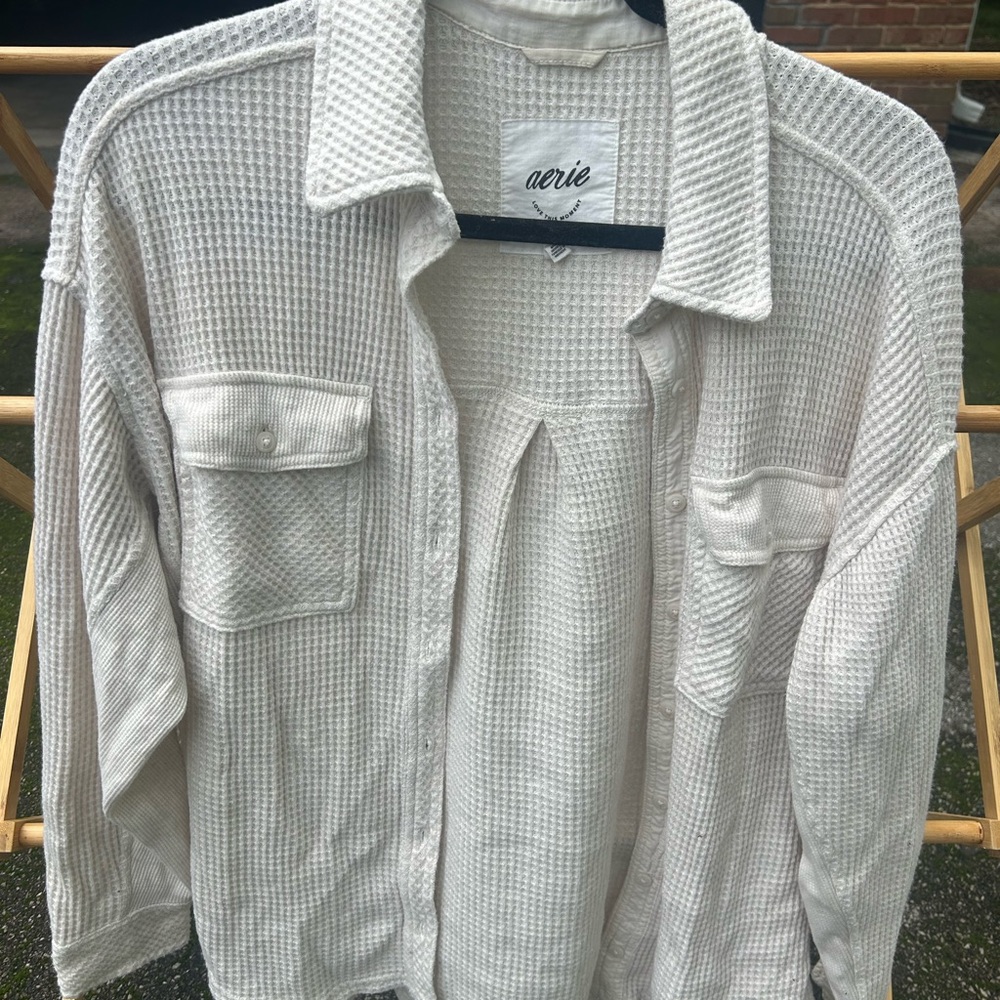 Aerie Cream Waffle Aerie Cream Waffle Knit Long Sleeve Button Down XS Pre Owned
